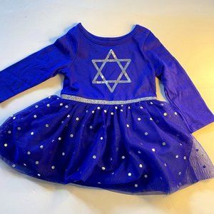 Cat & Jack, NWT, baby girl's 12 mo.Star of David blue /silver long sleeve dress